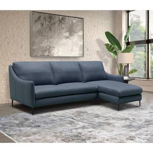 Cordella 101 in. Sloped Arm Top Grain Leather Sectional Sofa in. French Blue