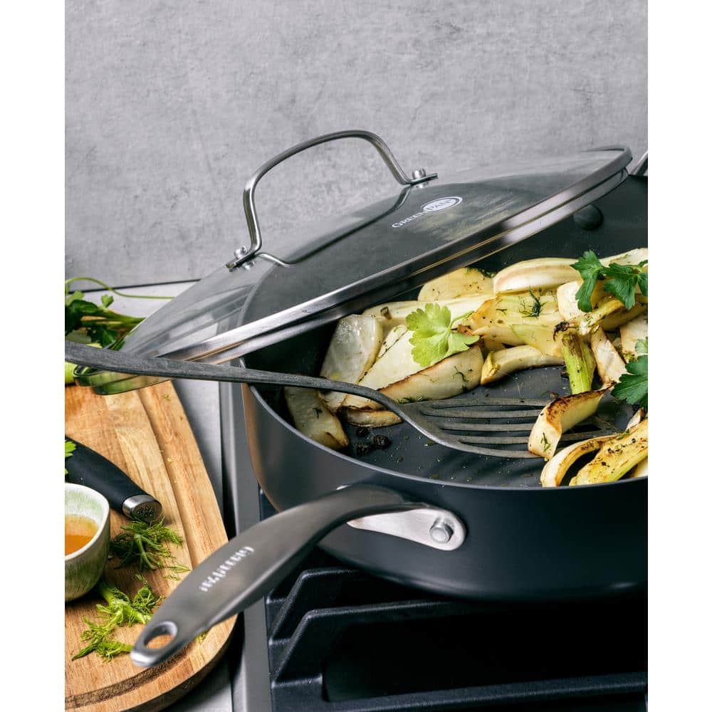 Black Aluminum 5QT Nonstick Saute Pan with Lid