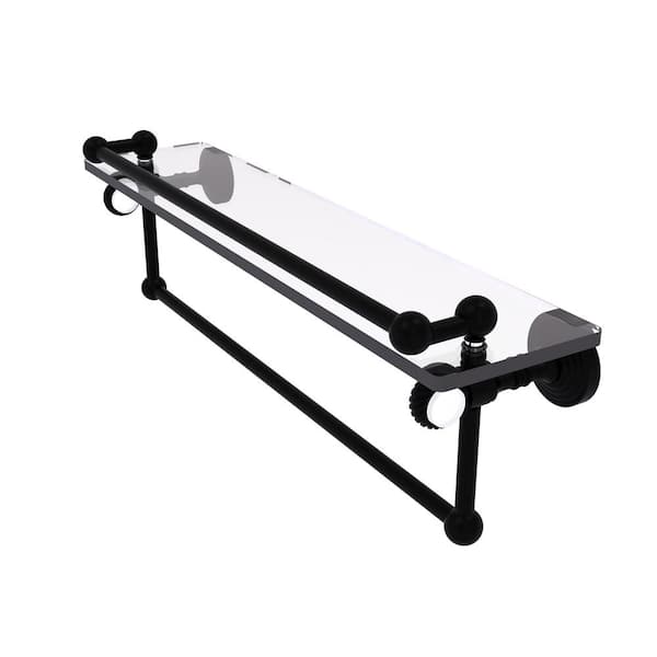 Allied Brass Pacific Grove 22 in. W x 6.8 in. H x 5.5 D Glass Rectangular Shelf in Matte Black with Towel Bar and Twist Accents