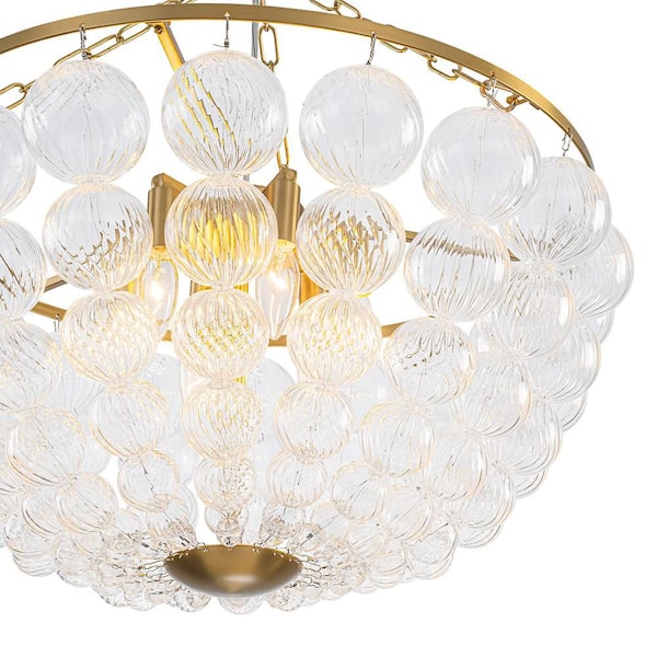 Neuvy 6-Light 23.6 in. W Brushed Gold Chandelier Globe Twisted Glass Cluster Bubble Chandelier for Living Room