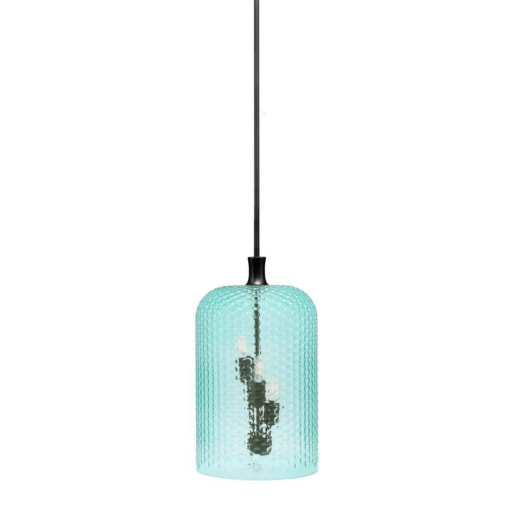 Tyler 60-Watt 3-Light Matte Black Cluster Pendant Light with 12 Turquois