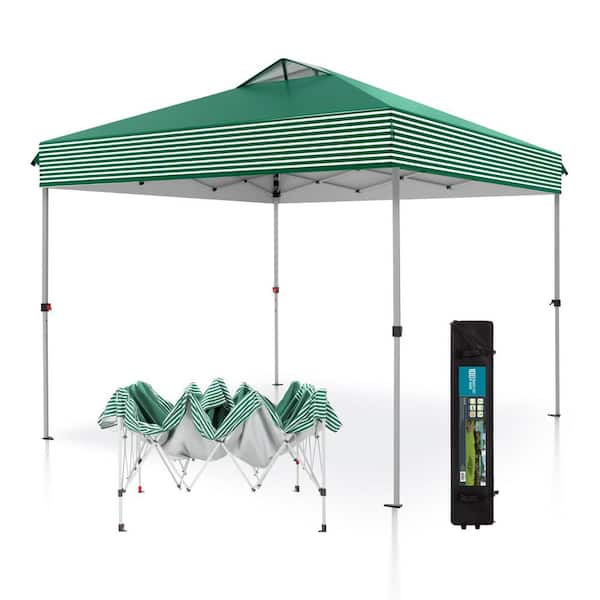 PHI VILLA 10 ft. x 10 ft. Instant Canopy Pop Up Tent in Green Stripes With Wheeled Bag