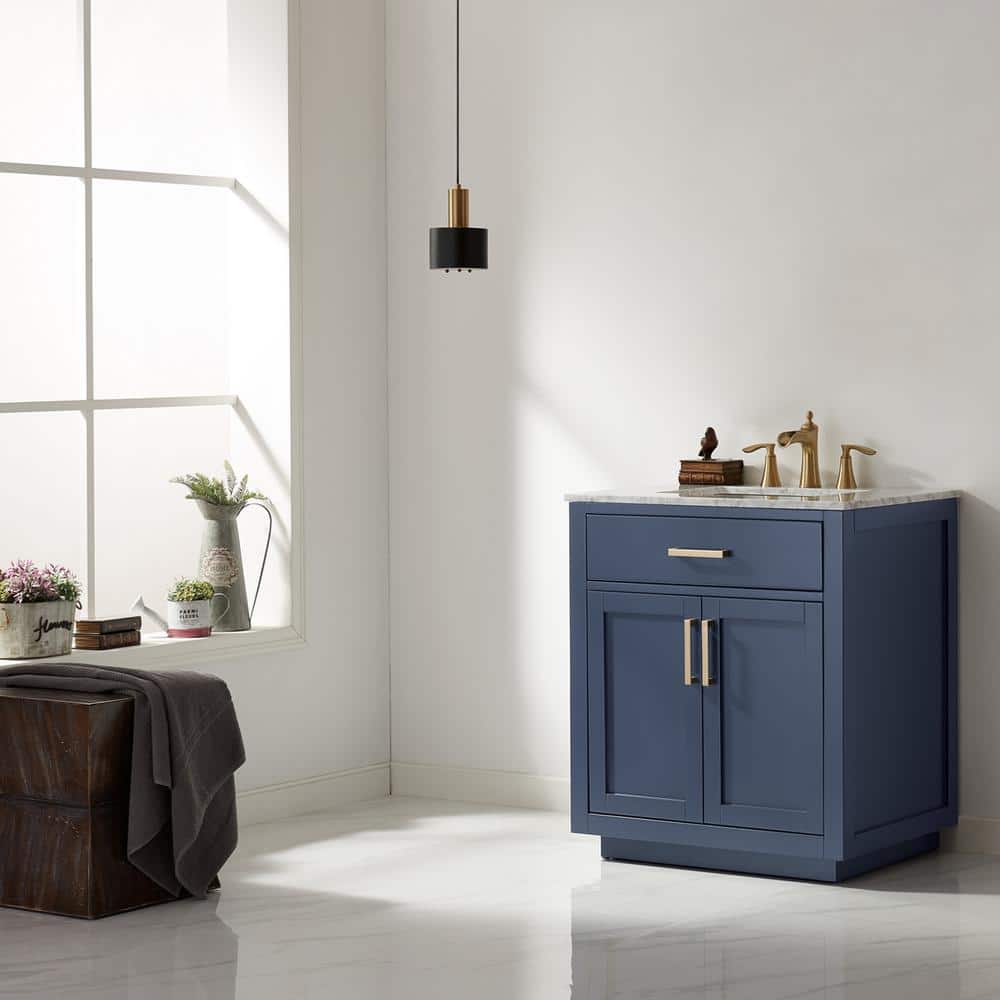 Royal Blue 30" Single Vanity with Carrara Marble Top