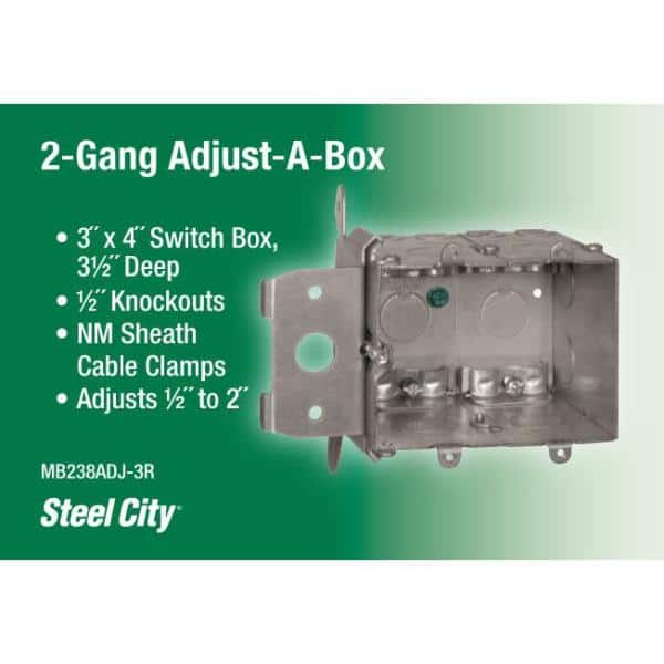 2-Gang 38 cu. in. New Work Metallic Adjustable Electrical Wall Box (MB238ADJ-3R)