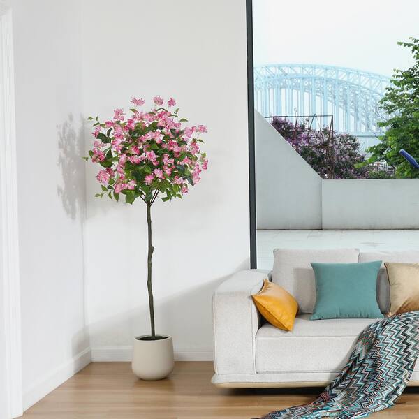 DR.Planzen 6 ft. Faux Bougainvillea Flowers Tree with White Tall