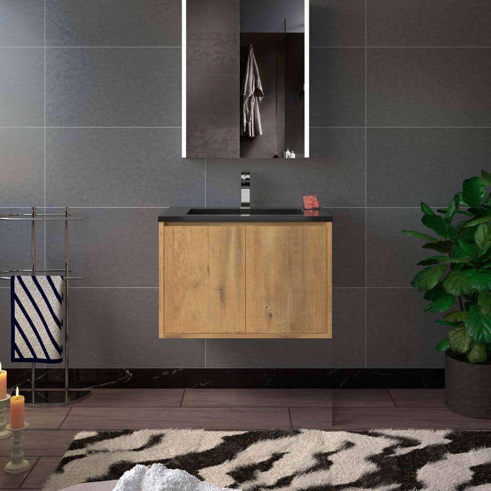 FL 30 in. W x 18.87 in. D x 17.75 in. H Single Sink Floating Bath Vanity in Foak with Black Quartz Top price history on PriceWatchPro