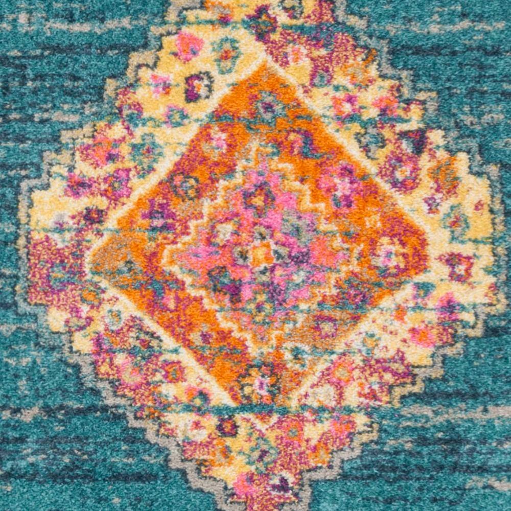 Light Blue and Orange Synthetic Easy Care Area Rug, 6' x 9'