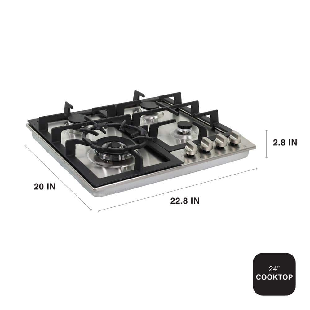 24-Inch Stainless Steel Gas Cooktop with Cast Iron Grates