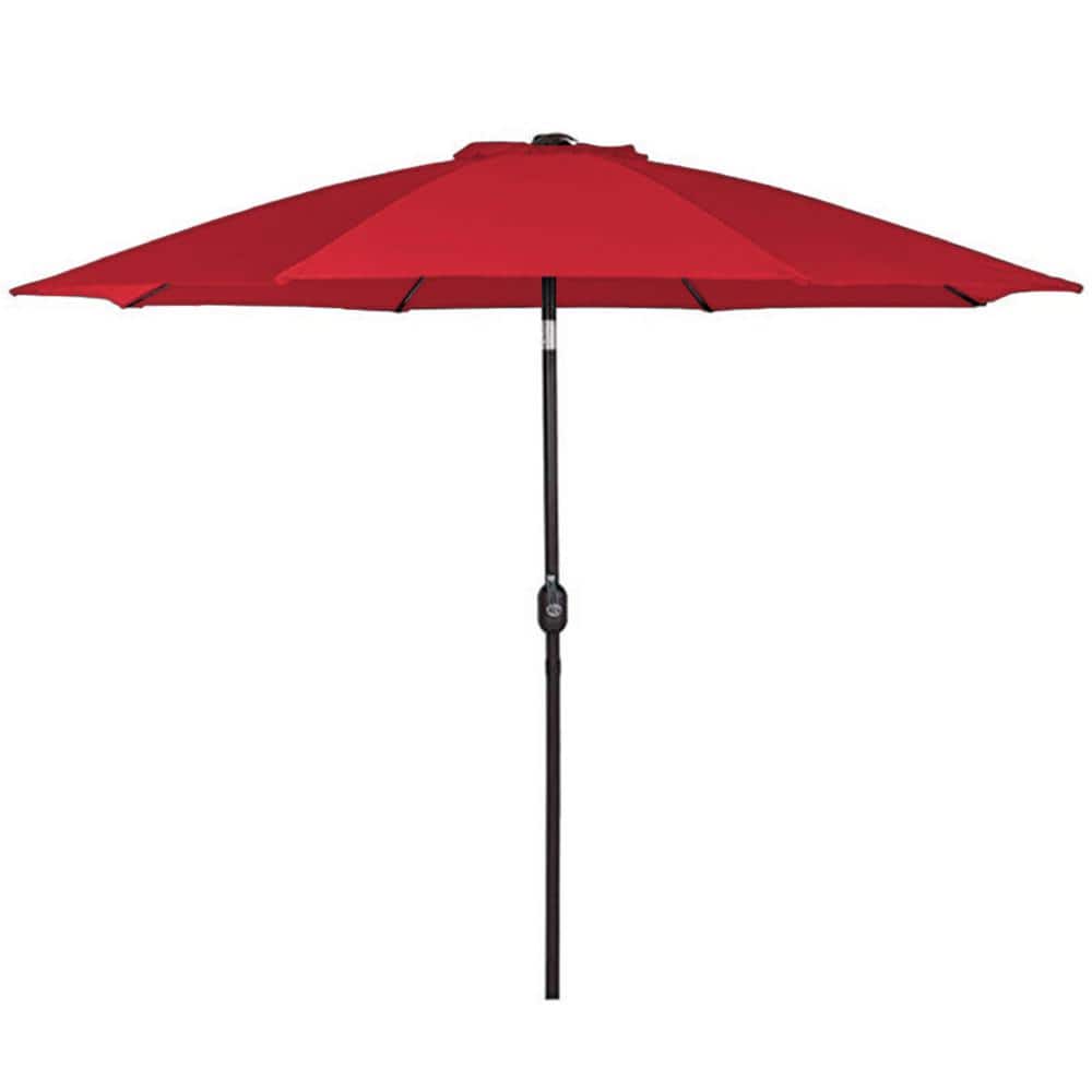 9 ft. Steel Red Outdoor Tiltable Patio Umbrella Market Umbrella With Crank 