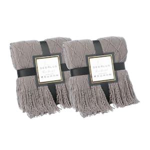 Gray Diamond Pattern Design (Set of 2) Decorative Knit Throw Blanket, 50 x 60 in, Boasting a Durable Fringe Edges