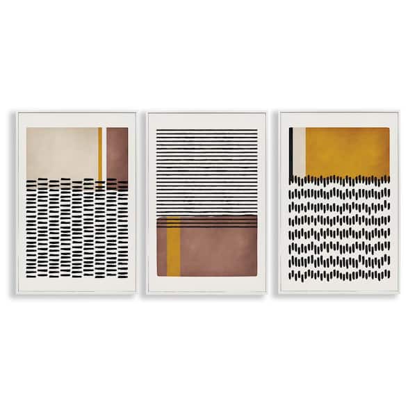 Stupell Industries Natural Lines Pattern Abstract by JJ Design House, LLC. 3-Pieces White Framed Abstract Giclee Art Print 18 in. x 12 in.
