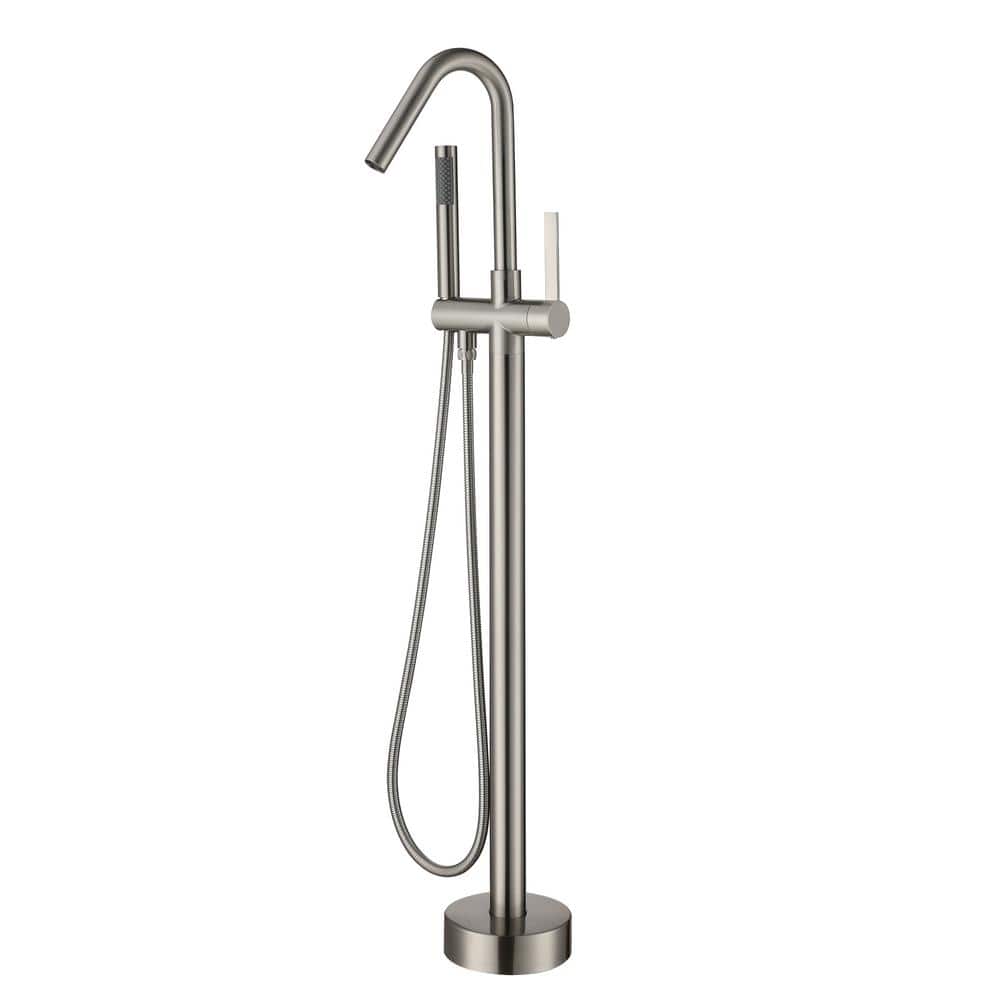 Brushed Nickel Freestanding Tub Filler with Hand Shower