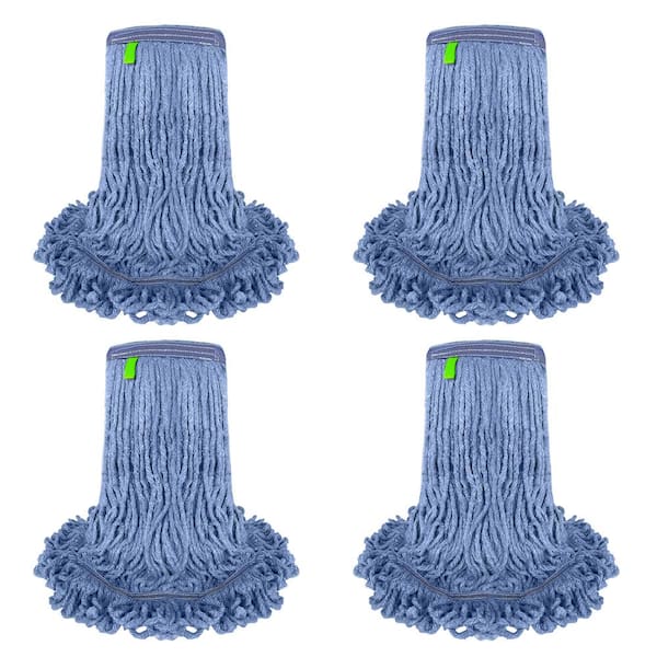 BISON LIFE 1.25 in. Loop End Commercial String Mop Blended Mop Head Replacement Refill 20 oz. Blue (4-Pack)