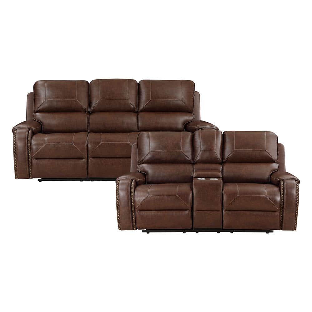 Logansport 87 in. W Pillow Top Arm Faux Leather Rectangle 2-Piece Manual Re