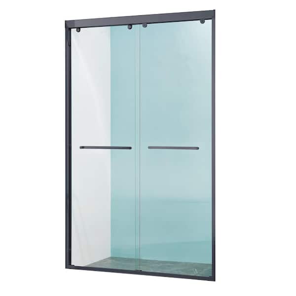 Tenleaf 44 to 48 in. W x 75 in. H Double Sliding Aluminium Alloy Frame Shower Door in Matte Black with Clear Glass