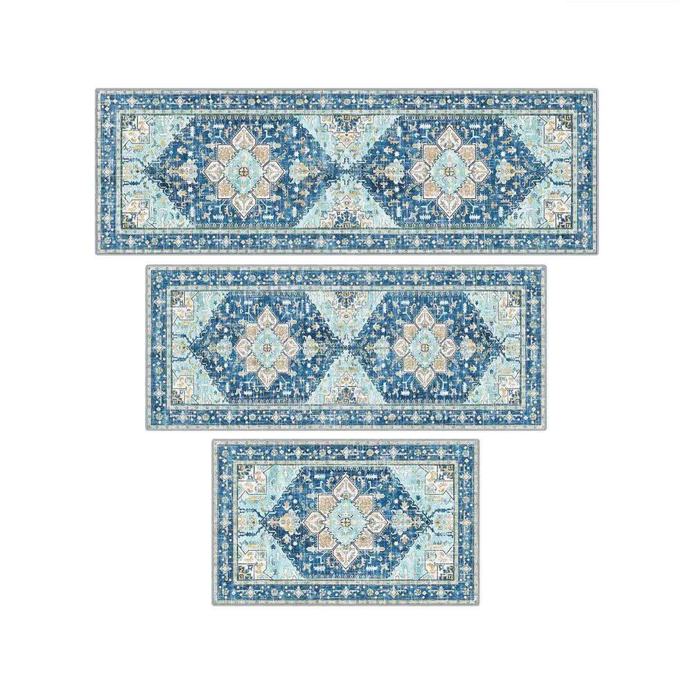3-Piece Boho Kitchen Runner Rug Set, Blue TG-D6-03307 - The Home Depot