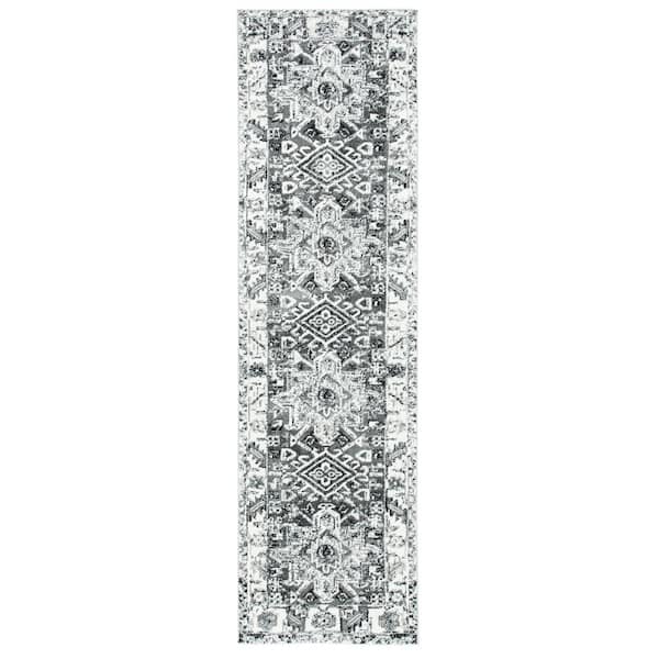 SAFAVIEH Vintage Hamadan Gray/Ivory 2 ft. x 12 ft. Floral Border Runner Rug