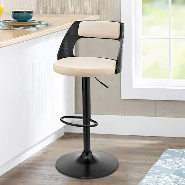 Benjara 44 in. Black and Cream Metal Framed Adjustable Barstool