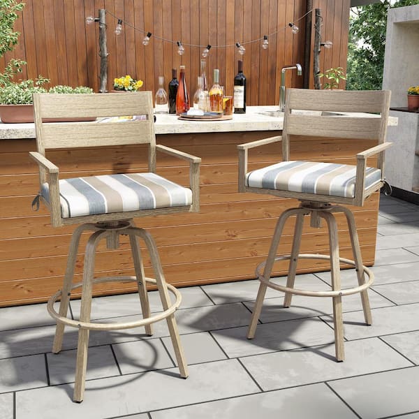 Crestlive Products Aluminum Outdoor Bar Stool Wood Patterned Frame with Sunbrella Colored Cushion (2-Pack)