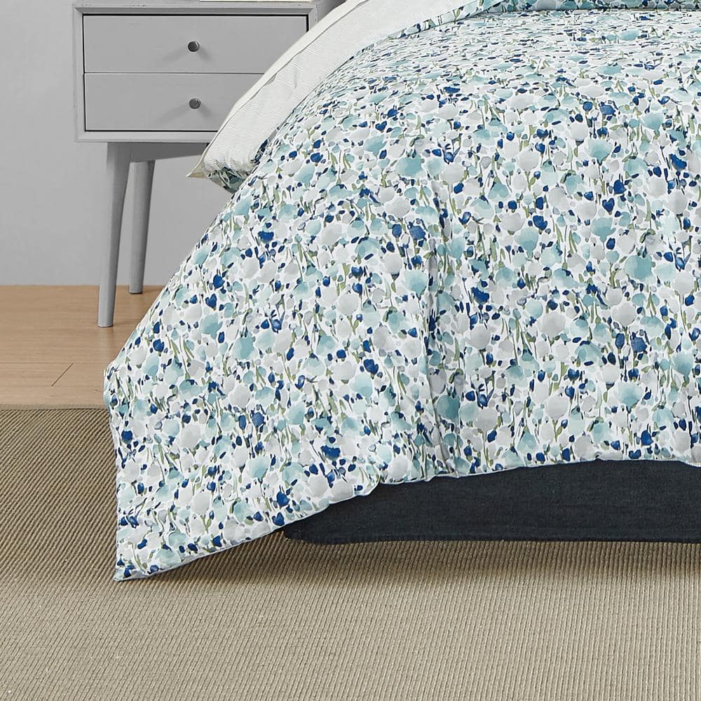 Olivia Blue Floral Twin Cotton Duvet Cover Set