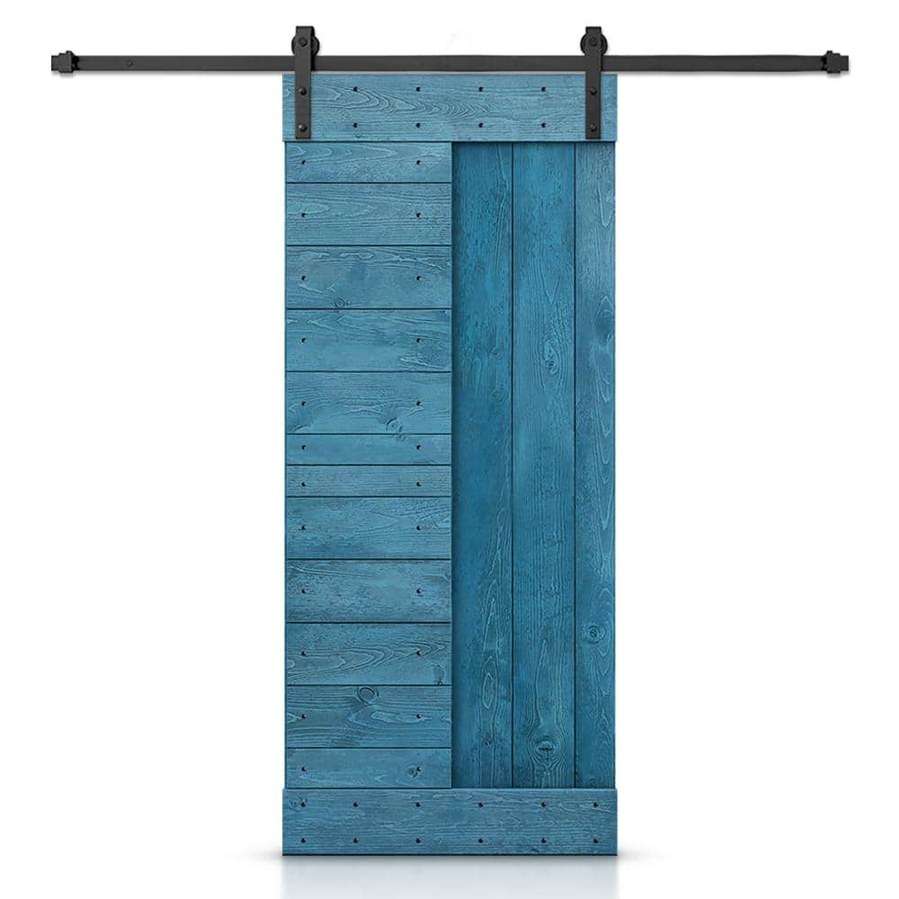 38 in. x 84 in. Ocean Blue Stained DIY Knotty Pine Wood Interior Sliding Barn Door with Hardware Kit price history on PriceWatchPro