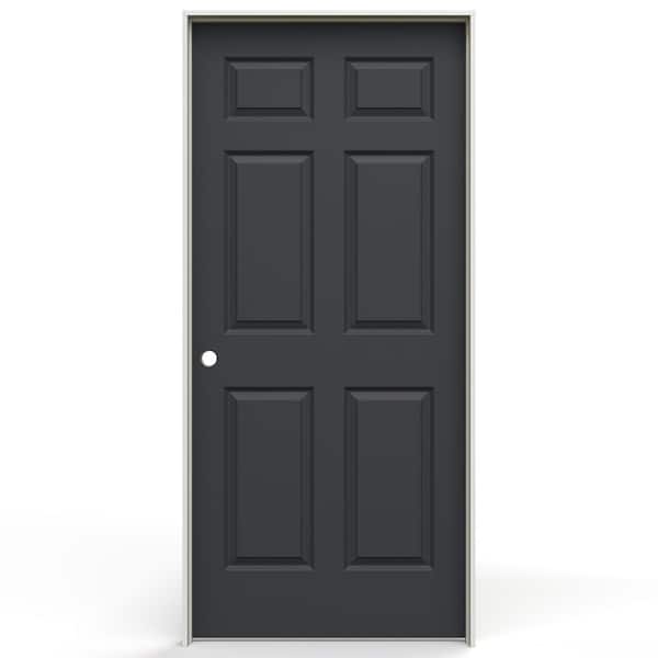 36 in. x 80 in. Colonist 6 Panel Right-Handed Textured Solid Core Black Molded Composite Single Prehung Interior Door