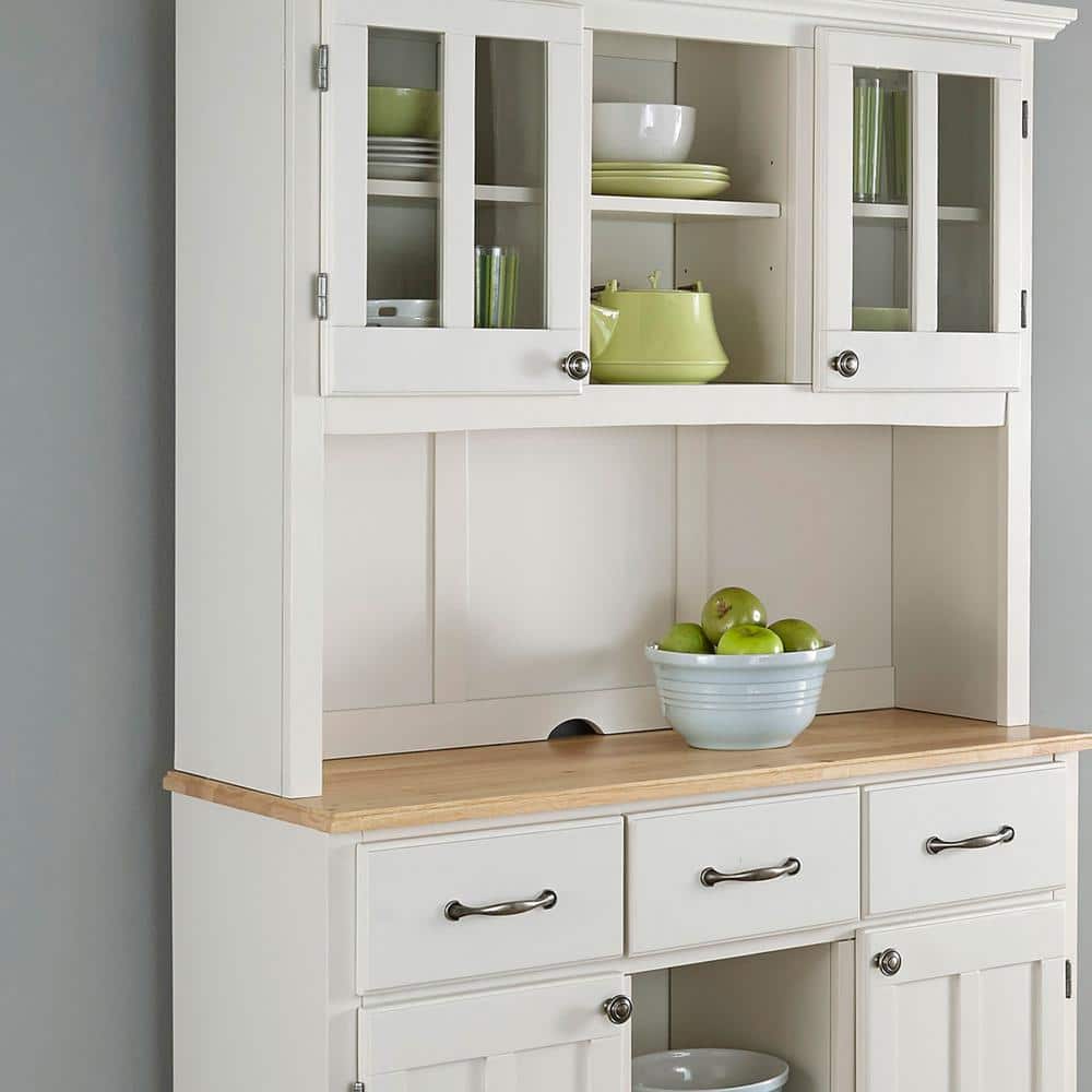 Off White China Cabinet with Natural Wood Top