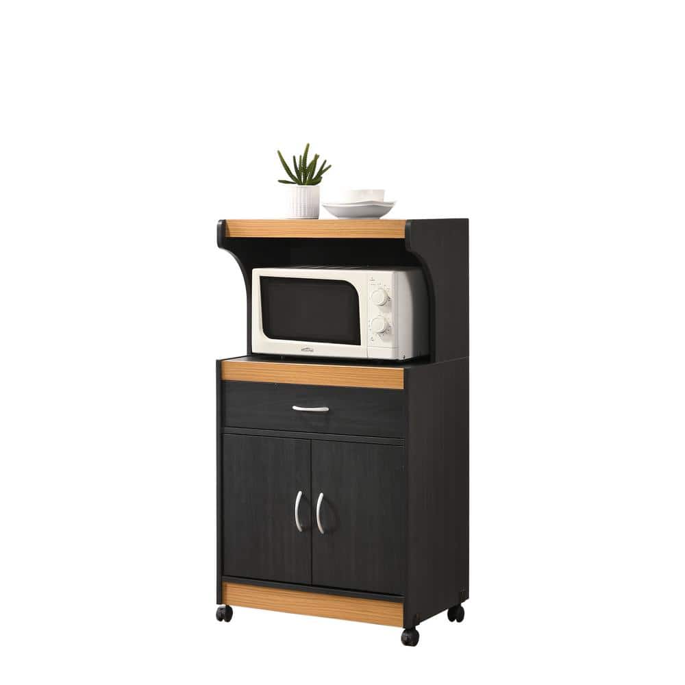 Hodedah Black Beech Microwave Cart With, Tall Microwave Cart With Storage Black