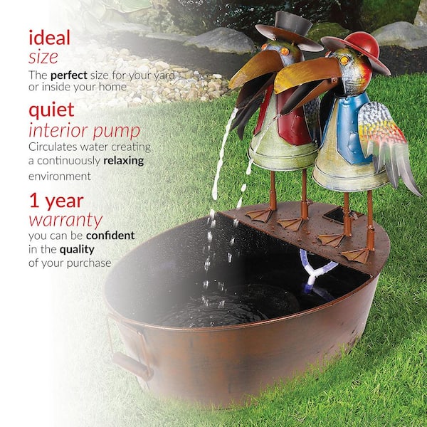 Alpine Corporation - 20 in. Tall Outdoor Metal Crow Water Fountain Yard Art Decor