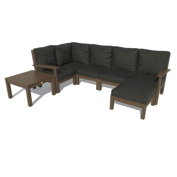 Highwood Bespoke Deep Seating 7-Piece Plastic Outdoor Sectional Set with Ottoman and Side Table and with Cushions