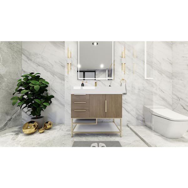 BV Better Vanity Bethany 36 in. W. x 20 in. D x 36 in. H Single Sink Freestanding Bath Vanity in Light Oak with White Acrylic Top