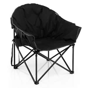 Black Steel Folding Camping Moon Padded Chair with Carry Bag