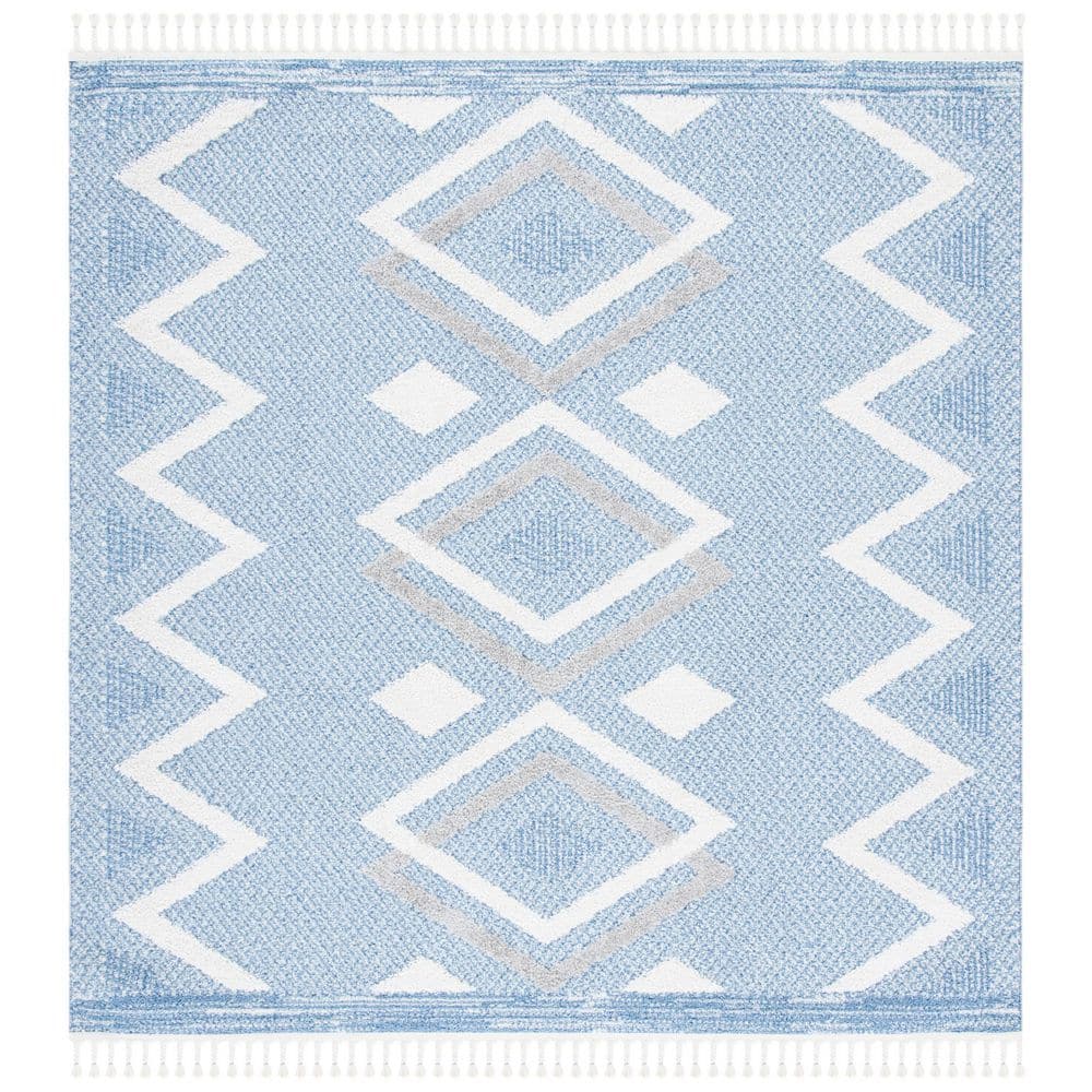 Moroccan Tassel Shag 7 ft. x 7 ft. Ivory/Light Blue Diamonds Zig-Zag Square Area Rug price history on PriceWatchPro