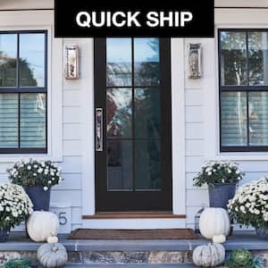 36 in. x 80 in. Right-Hand 6 Lite Clear Glass Black Painted Fiberglass Prehung Front Door with Brickmould