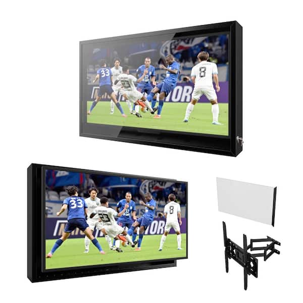 60 in. W Metal Outdoor TV Enclosure Cabinet, Patio TV Furniture Cover with Anti-theft Lock and TV Mount