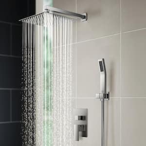 10 in. 2-Jet High-Pressure Rainfall Shower System w/Square Head and Handheld Shower in Brushed Nickel (Valve Included)