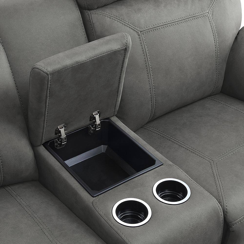 Clifton 76" Gray Microfiber Reclining Loveseat with Cup Holders