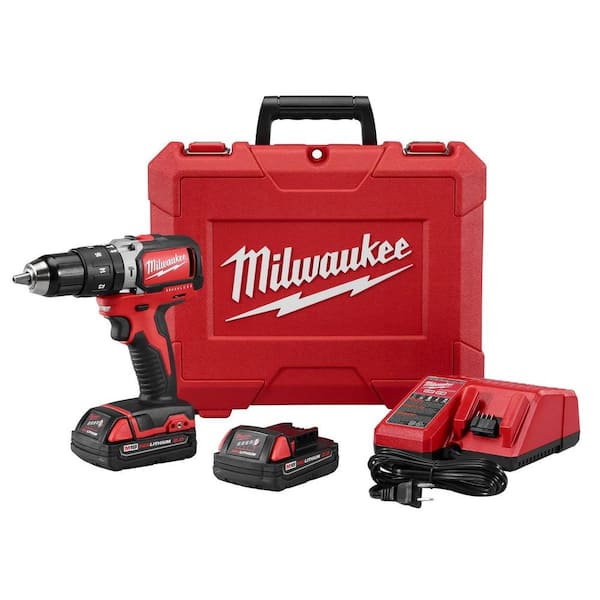 Milwaukee - M18 18-Volt Lithium-Ion Brushless Cordless 1/2 in. Compact Hammer Drill/Driver Kit W/ (2) 2.0Ah Batteries & Hard Case
