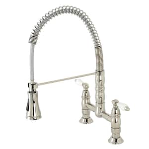 Heritage 2-Handle Deck Mount Pull Down Sprayer Kitchen Faucet in Polished Nickel