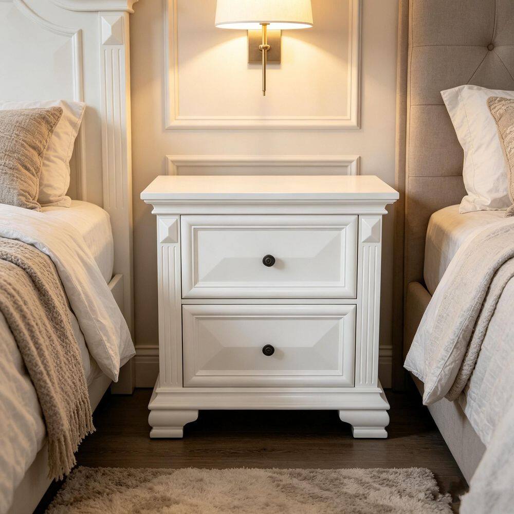 White 2-Drawers Storage 28.2 in. W Nightstand Bedside Table with Handles and Solid Wood Legs(Set of 2) price history on PriceWatchPro
