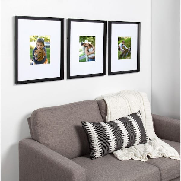 Kate and Laurel Calter Wall Picture Frame Set of 3 16x20 Matted to 8x10 Black