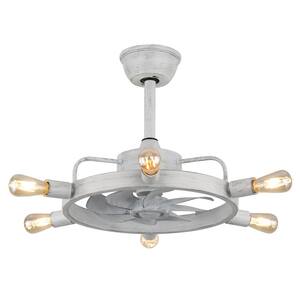 21 in. Indoor White Ship Wheel Design Ceiling Fan with Lights and Remote, 6-Speed