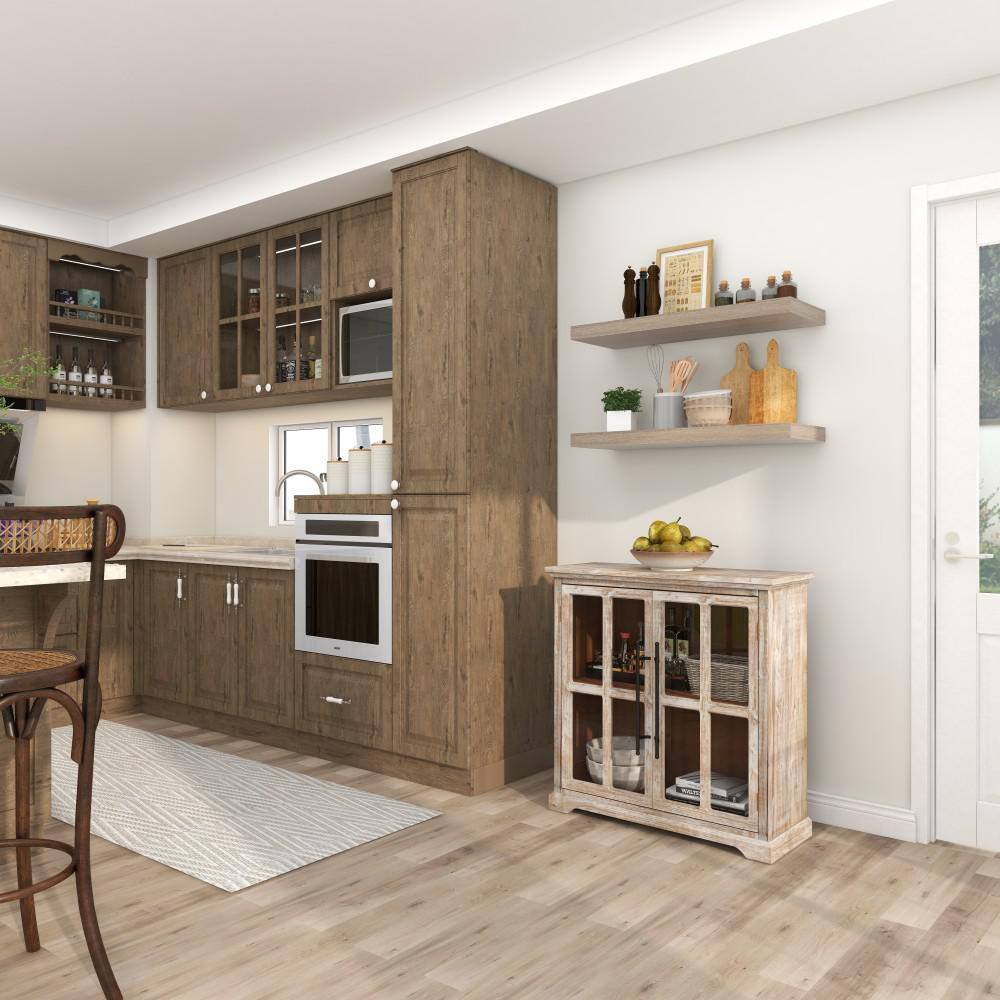 Weathered Brown Wood and Glass Farmhouse Accent Cabinet