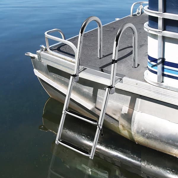 ANGELES HOME Stainless Steel 4 Step Folding Telescoping Pontoon Boat Ladder  for Above Ground Pool 8CK10-NP122 - The Home Depot