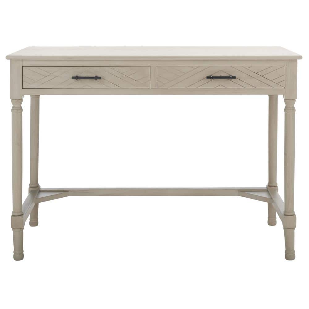 Taupe Wood Writing Desk with Chevron Drawers