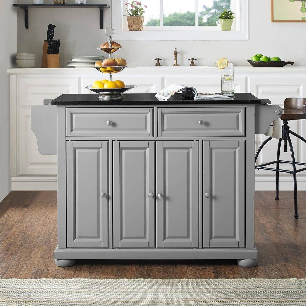 Alexandria Gray Solid Hardwood Kitchen Island with Black Granite Top