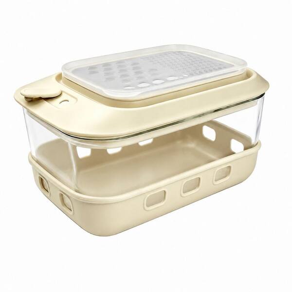 46 oz Glass Cheese Grater Bowl with Container, Lid, Non-Slip Silicone Base, Dishwasher Safe, Light Green
