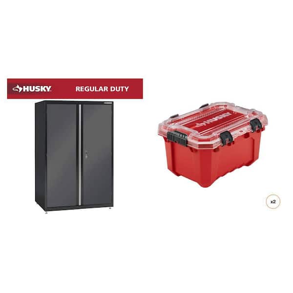 46 in. W x 72 in. H x 24 in. D 3-Shelf Steel Garage Cabinet and 5-Gal. Waterproof Storage Container (2-Unit) Combo