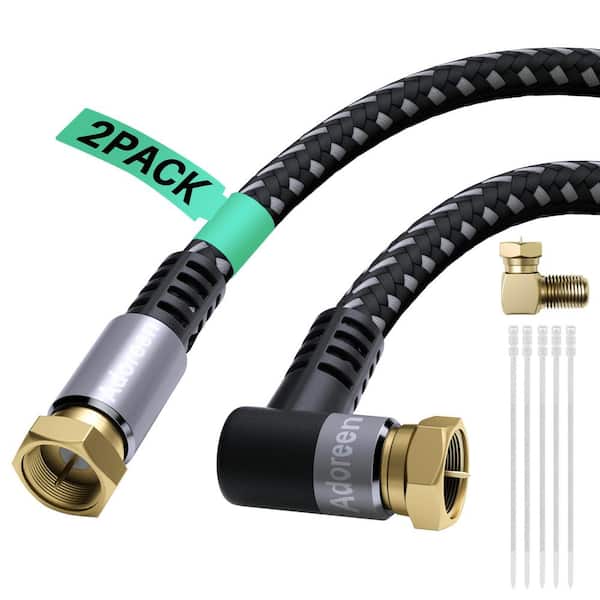 Etokfoks Angled to Straight 6 ft. RG6 Shielded Gold Plated Coaxial Cable Wire - Black