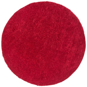 August Shag Red 5 ft. x 5 ft. Round Solid Area Rug